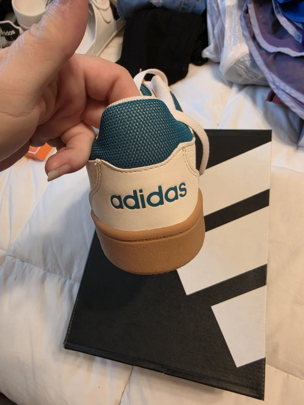 adidas Mens White & Teal Court Casual Sneakers